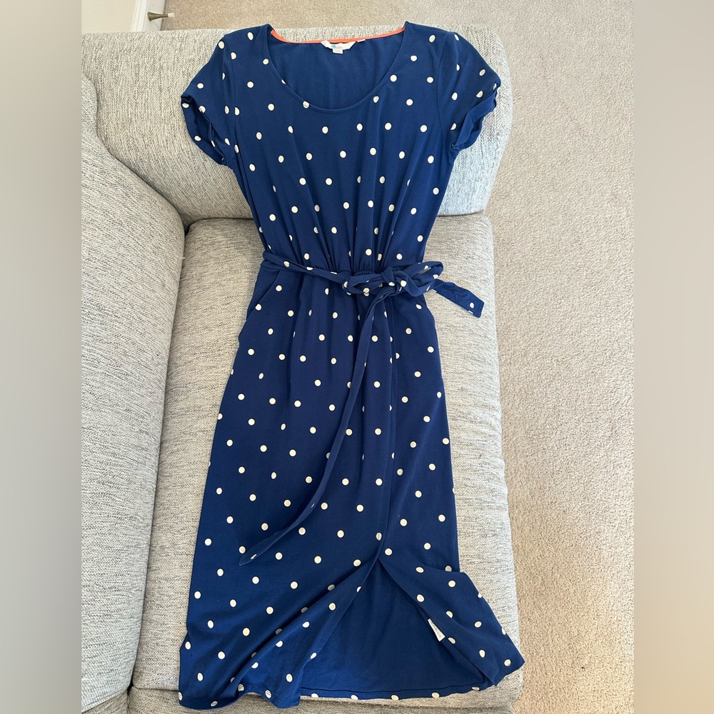 Boden Navy Polka Dot Midi Dress